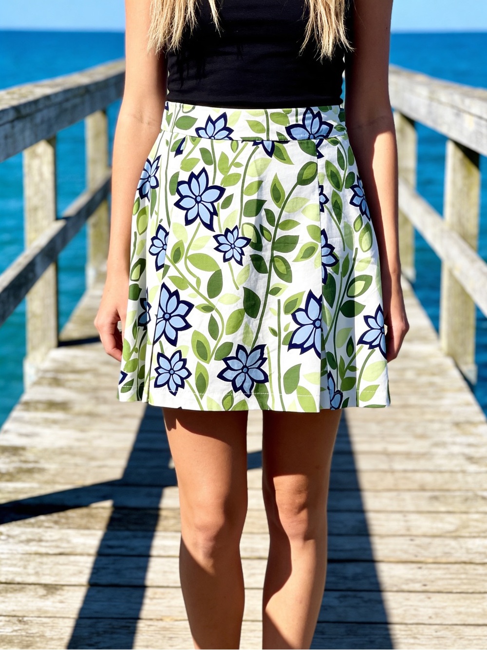 Athleta Floral A-Line Skort in Green and Blue